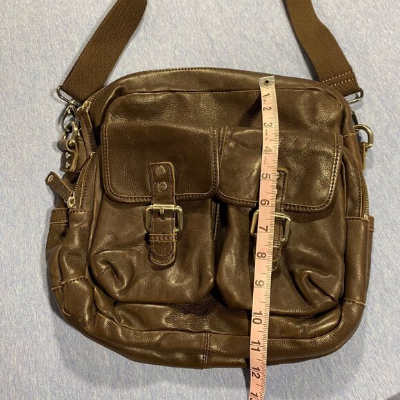 Kenneth Cole New York Brown Leather Crossbody Bag With Dual Front Pockets - Picture 3 of 7